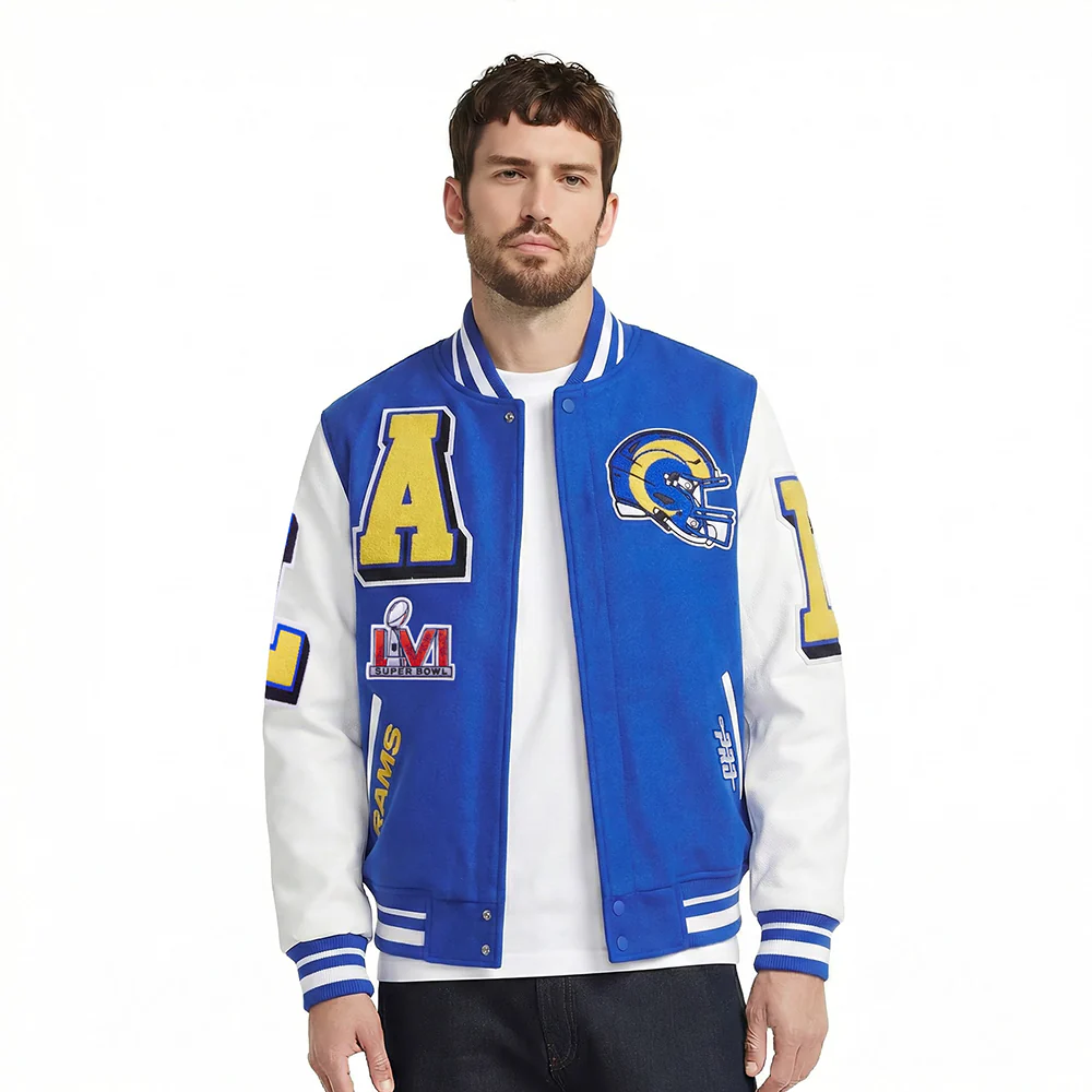 NFL LOS ANGELES RAMS MASHUP MEN'S RIB WOOL VARSITY JACKET (ROYAL BLUE/WHITE)