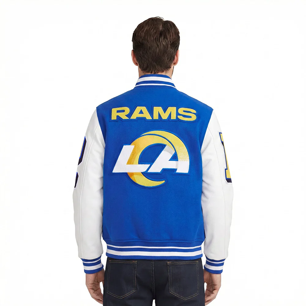 NFL LOS ANGELES RAMS MASHUP MEN'S RIB WOOL VARSITY JACKET (ROYAL BLUE/WHITE) - Image 2