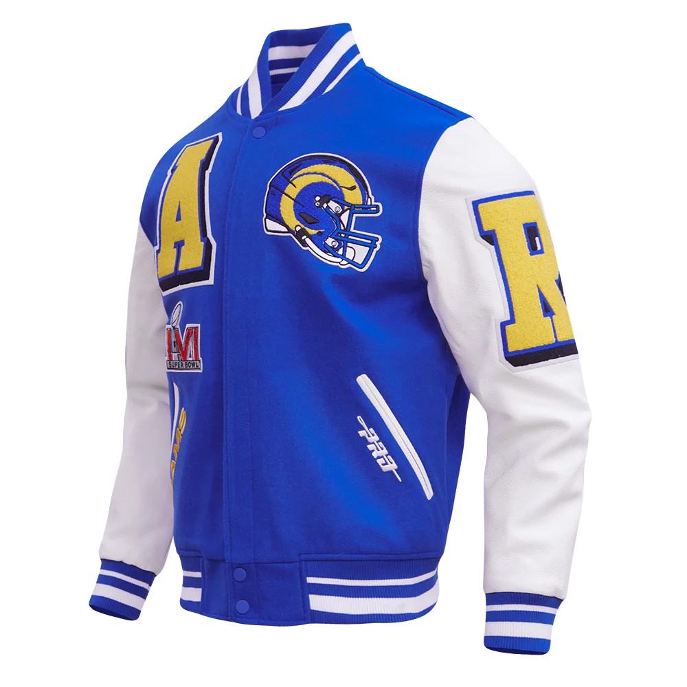 NFL LOS ANGELES RAMS MASHUP MEN'S RIB WOOL VARSITY JACKET (ROYAL BLUE/WHITE) - Image 6