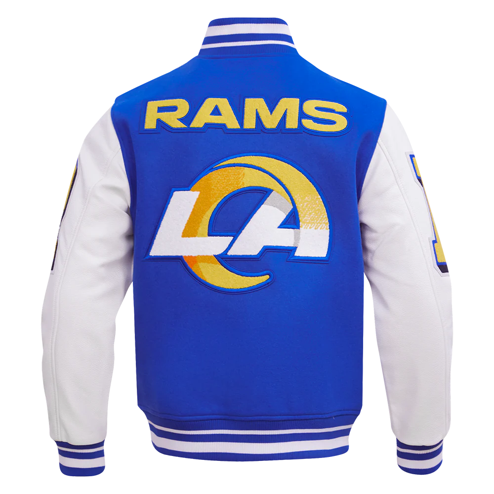 NFL LOS ANGELES RAMS MASHUP MEN'S RIB WOOL VARSITY JACKET (ROYAL BLUE/WHITE) - Image 7