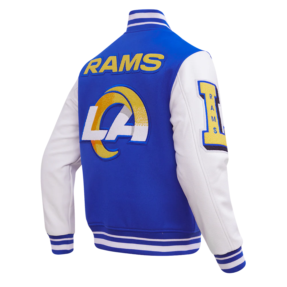 NFL LOS ANGELES RAMS MASHUP MEN'S RIB WOOL VARSITY JACKET (ROYAL BLUE/WHITE) - Image 8
