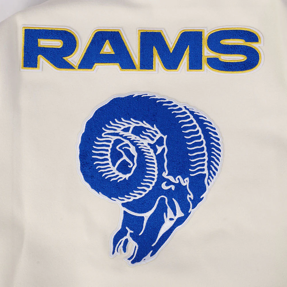 NFL LOS ANGELES RAMS RETRO CLASSIC MEN'S RIB WOOL VARSITY JACKET (EGGSHELL/ROYAL BLUE) - Image 10