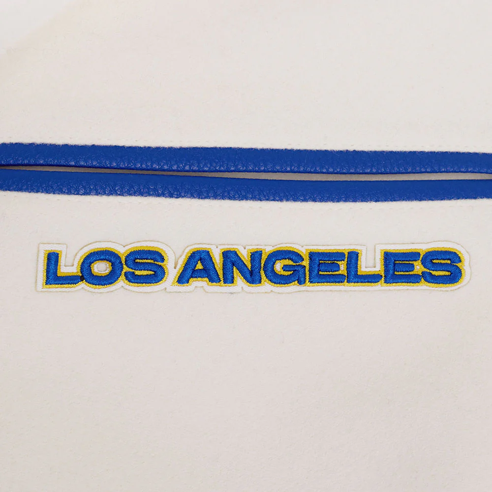 NFL LOS ANGELES RAMS RETRO CLASSIC MEN'S RIB WOOL VARSITY JACKET (EGGSHELL/ROYAL BLUE) - Image 7