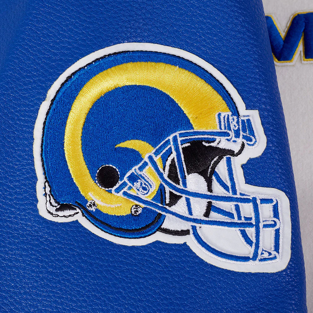 NFL LOS ANGELES RAMS RETRO CLASSIC MEN'S RIB WOOL VARSITY JACKET (EGGSHELL/ROYAL BLUE) - Image 8