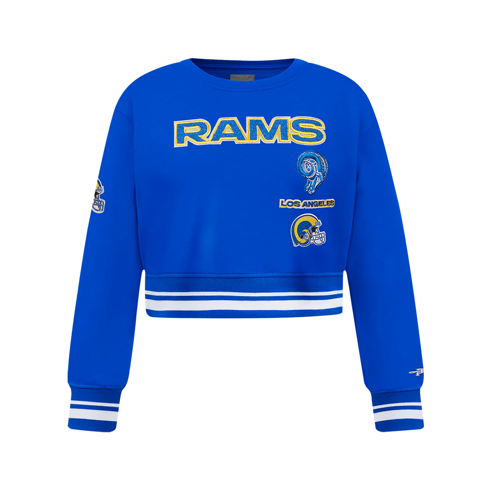 NFL LOS ANGELES RAMS RETRO CLASSIC BIG GIRLS  RIB FLEECE CREWNECK (ROYAL BLUE)