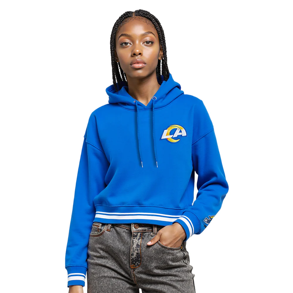 NFL LOS ANGELES RAMS MASHUP WOMEN'S RIB CROPPED PO HOODIE (ROYAL BLUE)