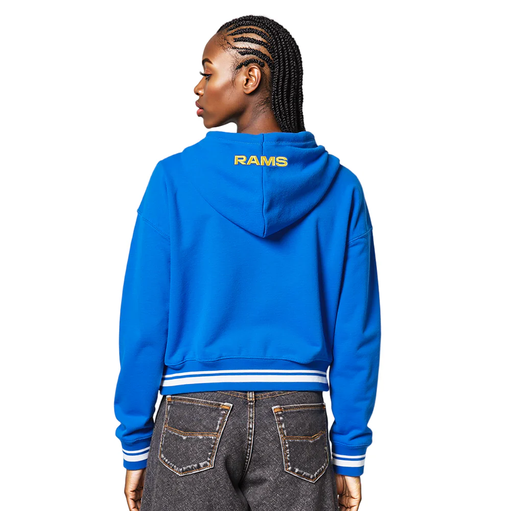 NFL LOS ANGELES RAMS MASHUP WOMEN'S RIB CROPPED PO HOODIE (ROYAL BLUE) - Image 9