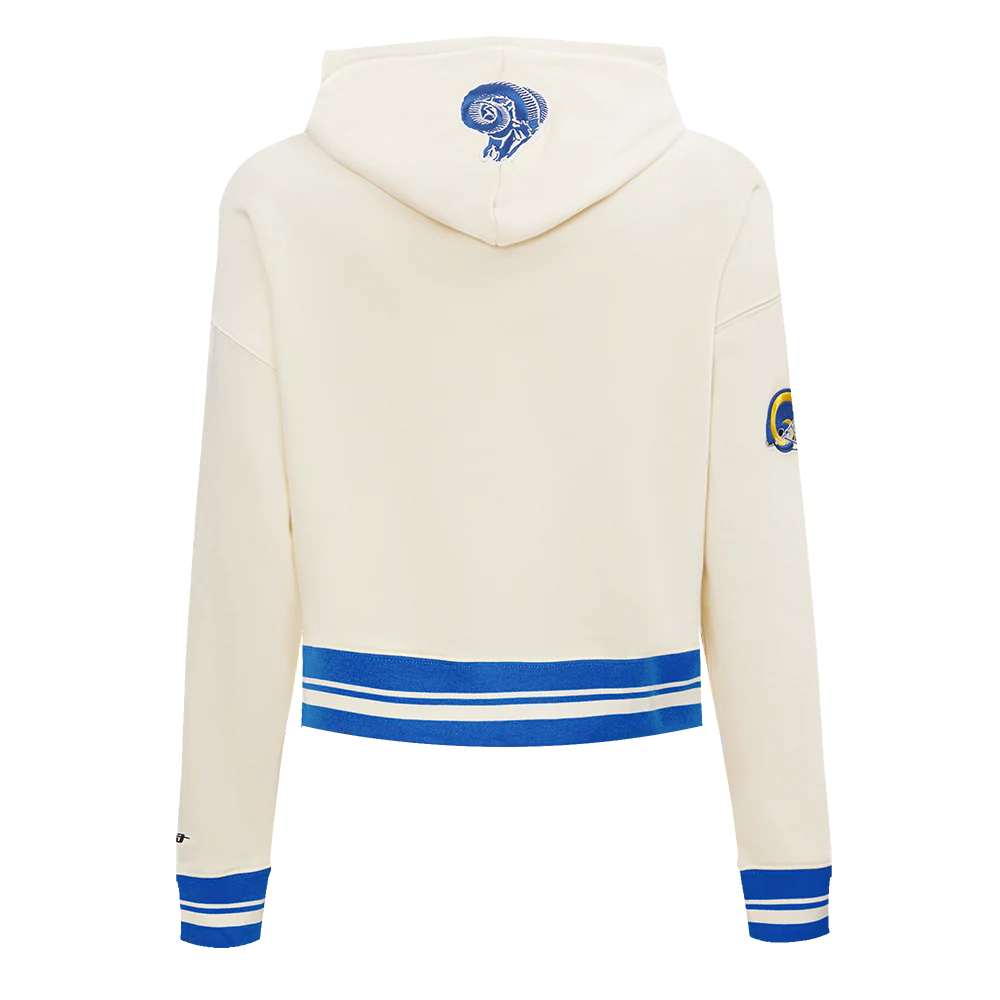 NFL LOS ANGELES RAMS RETRO CLASSIC WOMEN'S CROPPED PO HOODIE (EGGSHELL/ROYAL BLUE) - Image 3