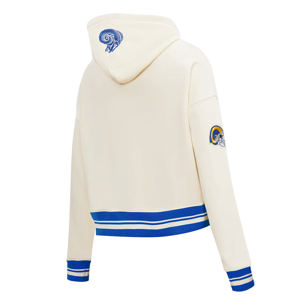 NFL LOS ANGELES RAMS RETRO CLASSIC WOMEN'S CROPPED PO HOODIE (EGGSHELL/ROYAL BLUE) - Image 4
