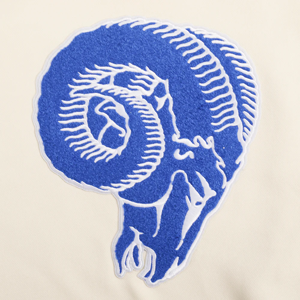 NFL LOS ANGELES RAMS RETRO CLASSIC WOMEN'S CROPPED PO HOODIE (EGGSHELL/ROYAL BLUE) - Image 5