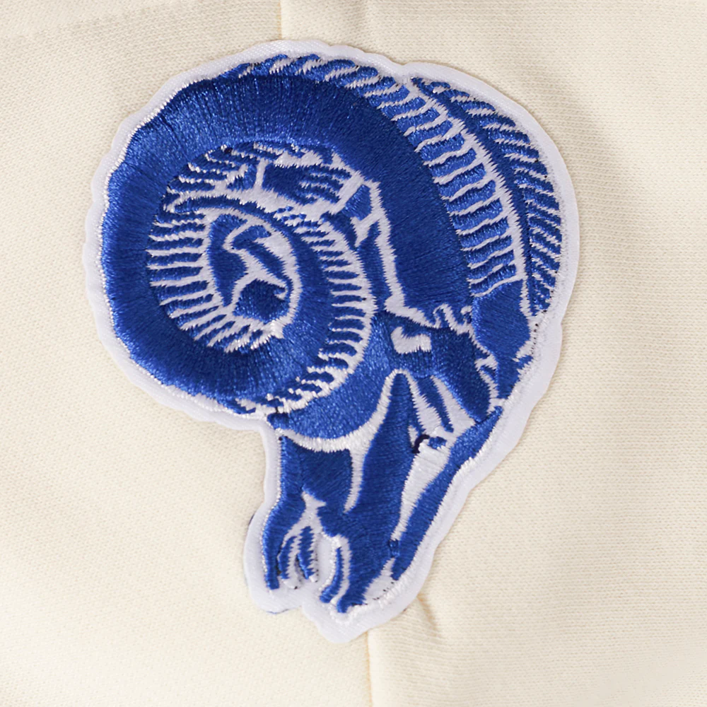 NFL LOS ANGELES RAMS RETRO CLASSIC WOMEN'S CROPPED PO HOODIE (EGGSHELL/ROYAL BLUE) - Image 7