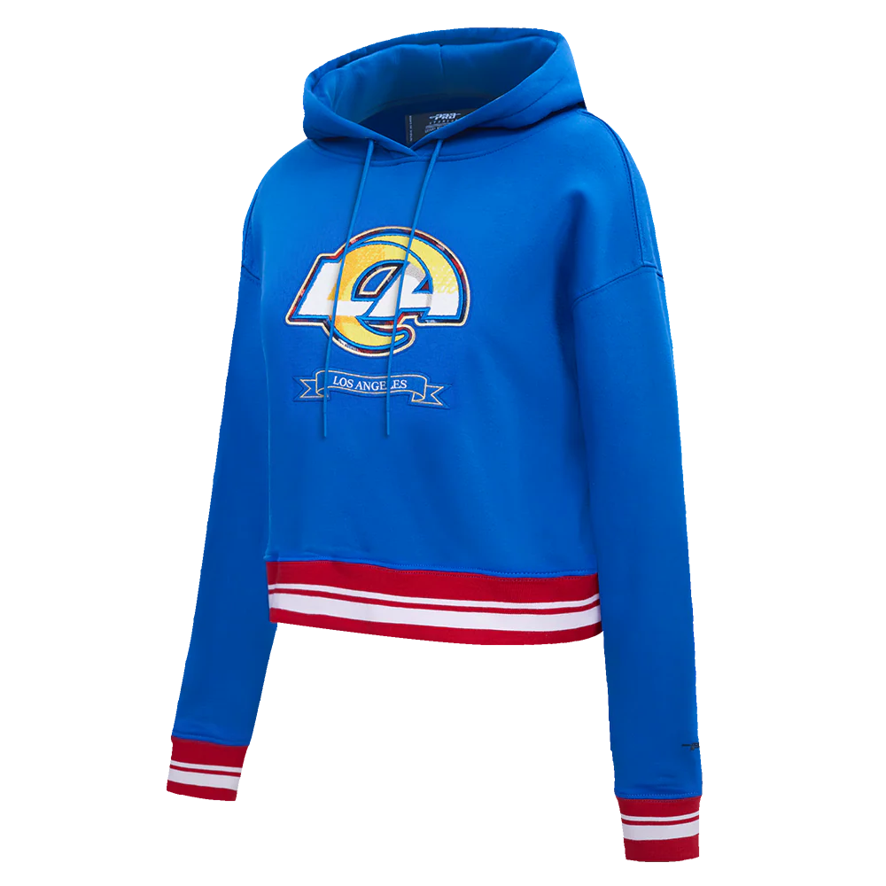 NFL LOS ANGELES RAMS PRO PREP RIB FLEECE WOMEN'S CROPPED PULLOVER HOODIE (ROYAL BLUE/RED) - Image 2
