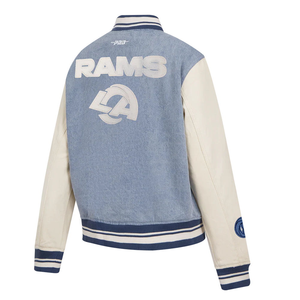 NFL LOS ANGELES RAMS VARSITY BLUES WOMEN'S  DENIM VARSITY JACKET (DENIM/LINEN) - Image 4