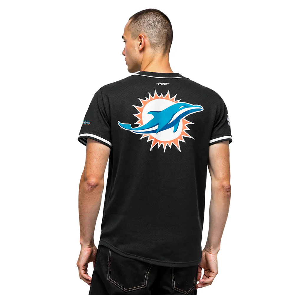 NFL MIAMI DOLPHINS SCRIPT TAIL MEN'S MESH BUTTON DOWN SHIRT (BLACK) - Image 2