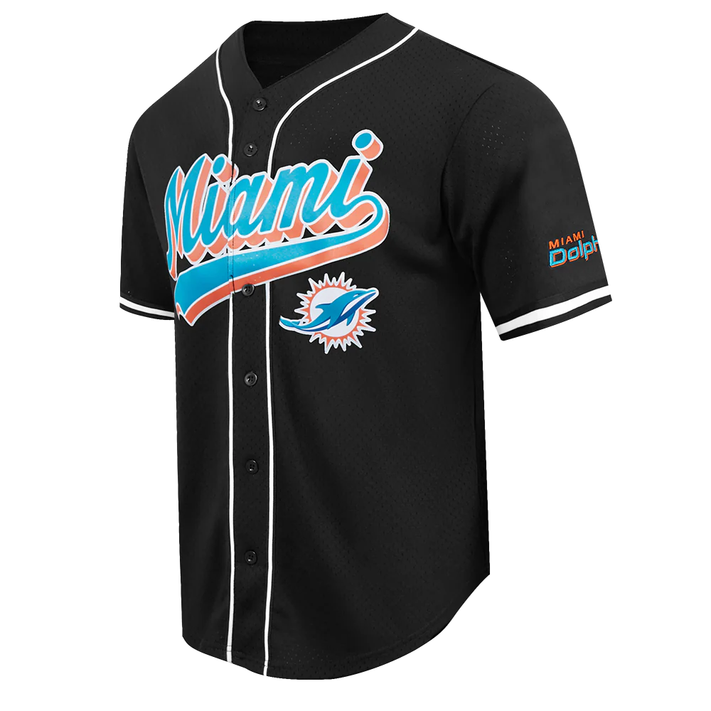 NFL MIAMI DOLPHINS SCRIPT TAIL MEN'S MESH BUTTON DOWN SHIRT (BLACK) - Image 3