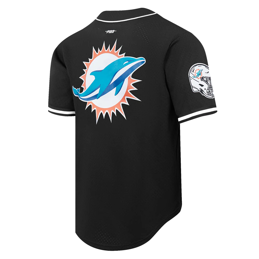 NFL MIAMI DOLPHINS SCRIPT TAIL MEN'S MESH BUTTON DOWN SHIRT (BLACK) - Image 4