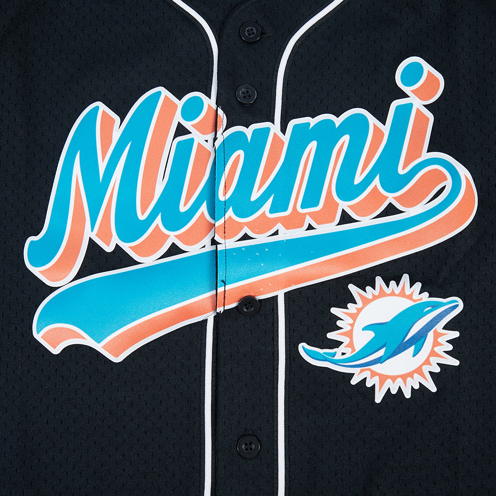 NFL MIAMI DOLPHINS SCRIPT TAIL MEN'S MESH BUTTON DOWN SHIRT (BLACK) - Image 7