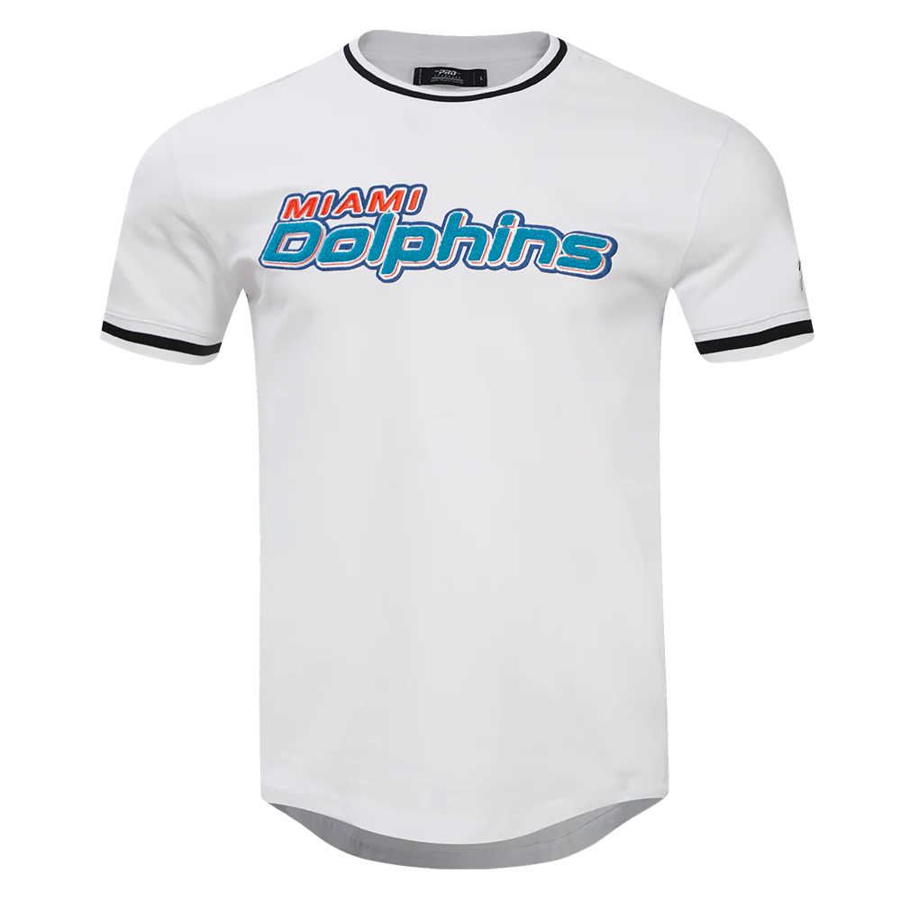 NFL MIAMI DOLPHINS CLASSIC CHENILLE MEN'S DOUBLE KNIT TEE (WHITE)