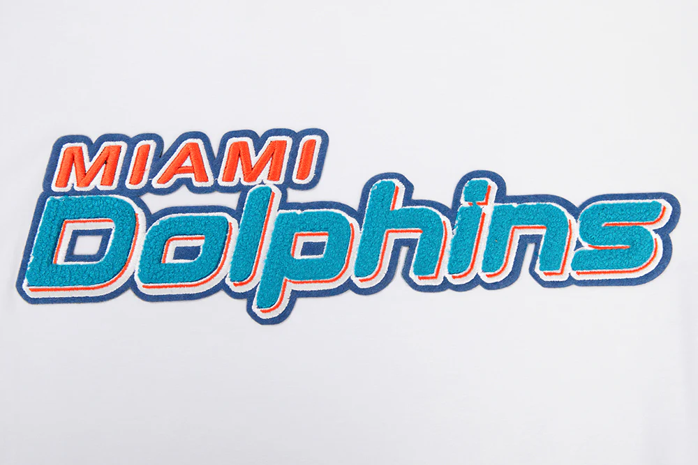 NFL MIAMI DOLPHINS CLASSIC CHENILLE MEN'S DOUBLE KNIT TEE (WHITE) - Image 5