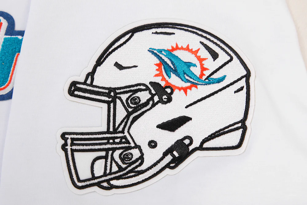 NFL MIAMI DOLPHINS CLASSIC CHENILLE MEN'S DOUBLE KNIT TEE (WHITE) - Image 6
