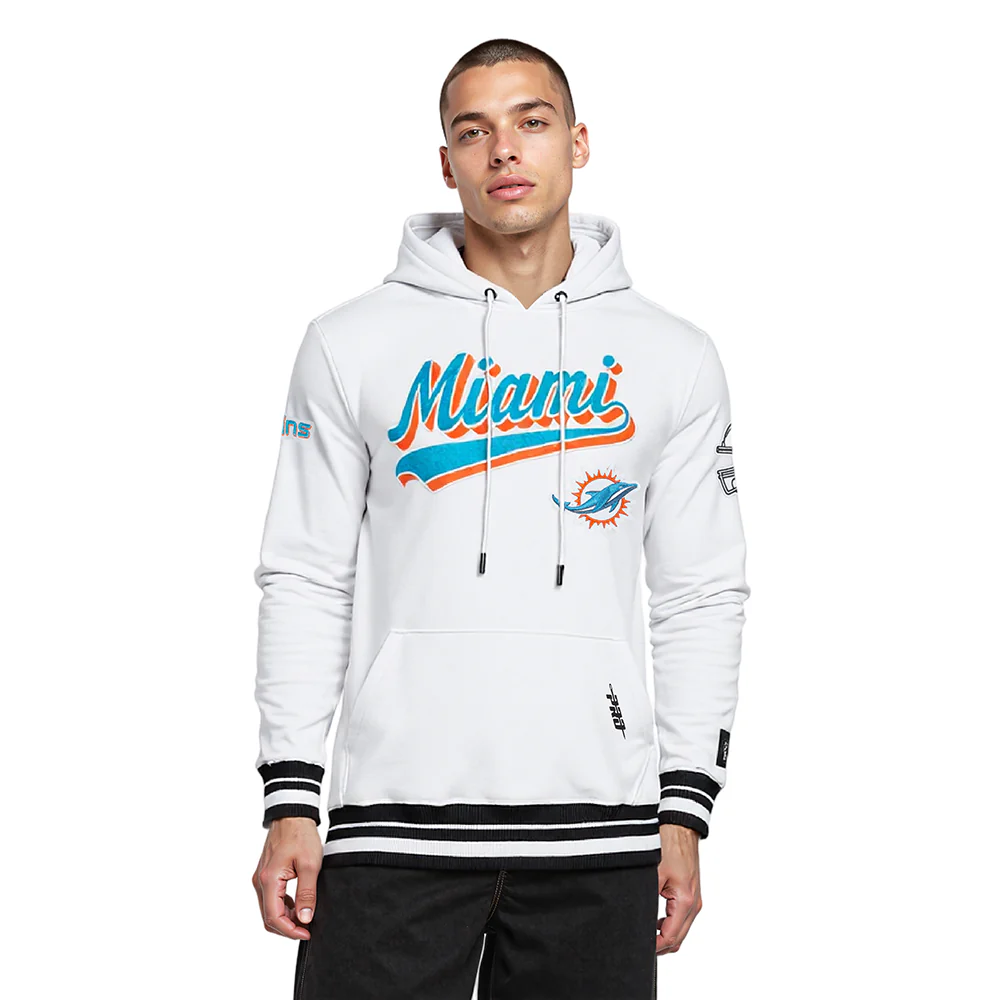 NFL MIAMI DOLPHINS SCRIPT TAIL MEN'S RIB FLC PO HOODIE (WHITE/BLACK) - Image 11