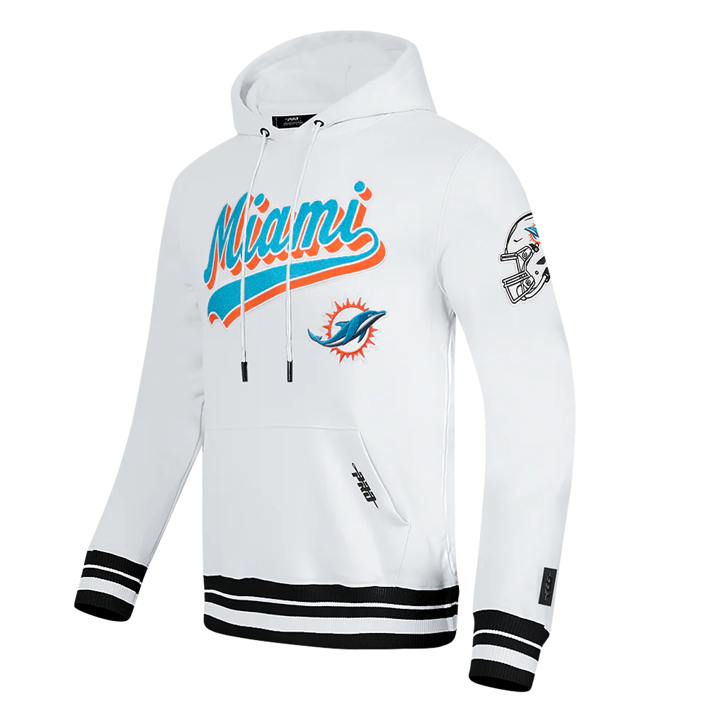 NFL MIAMI DOLPHINS SCRIPT TAIL MEN'S RIB FLC PO HOODIE (WHITE/BLACK) - Image 4