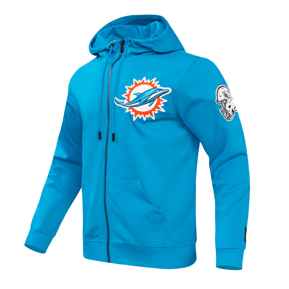 NFL MIAMI DOLPHINS CLASSIC CHENILLE MEN'S FULL ZIP PULLOVER HOODIE (TEAL) - Image 2