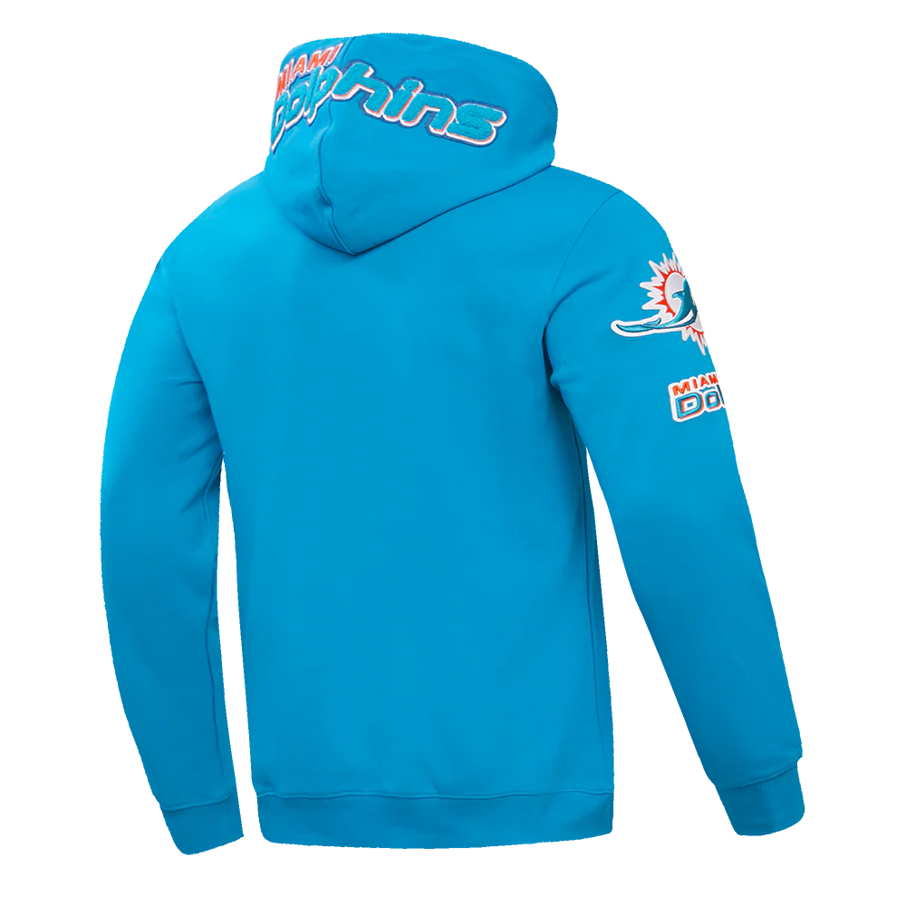 NFL MIAMI DOLPHINS CLASSIC CHENILLE MEN'S FULL ZIP PULLOVER HOODIE (TEAL) - Image 3