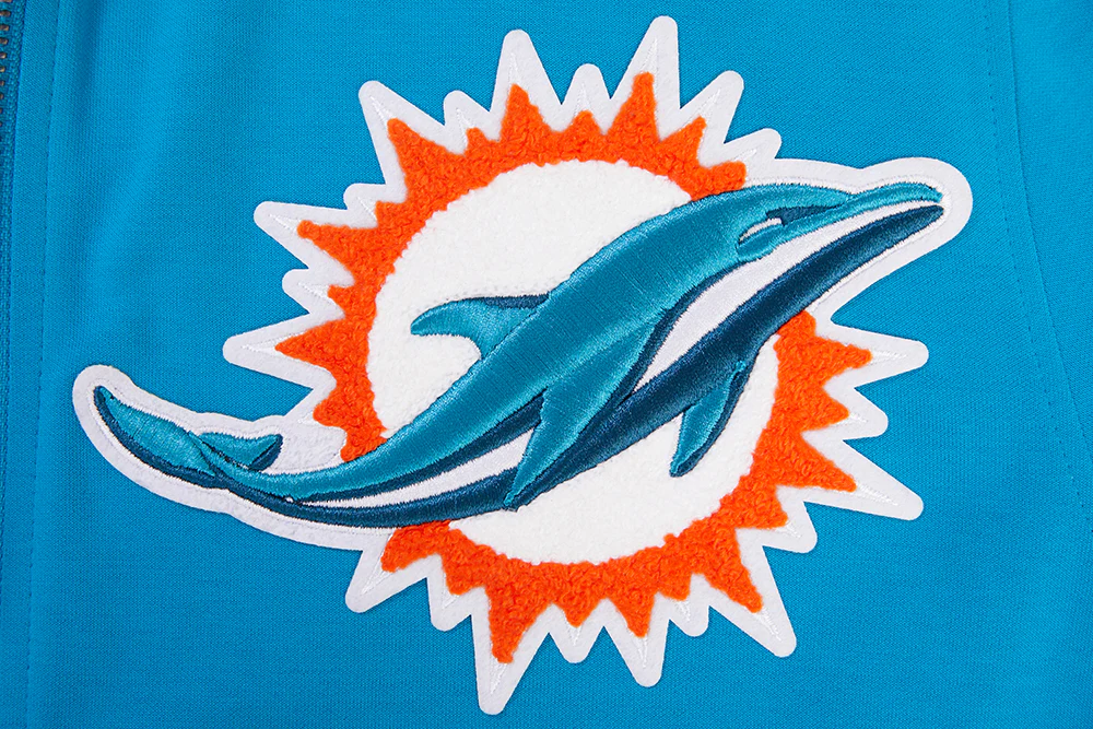 NFL MIAMI DOLPHINS CLASSIC CHENILLE MEN'S FULL ZIP PULLOVER HOODIE (TEAL) - Image 5