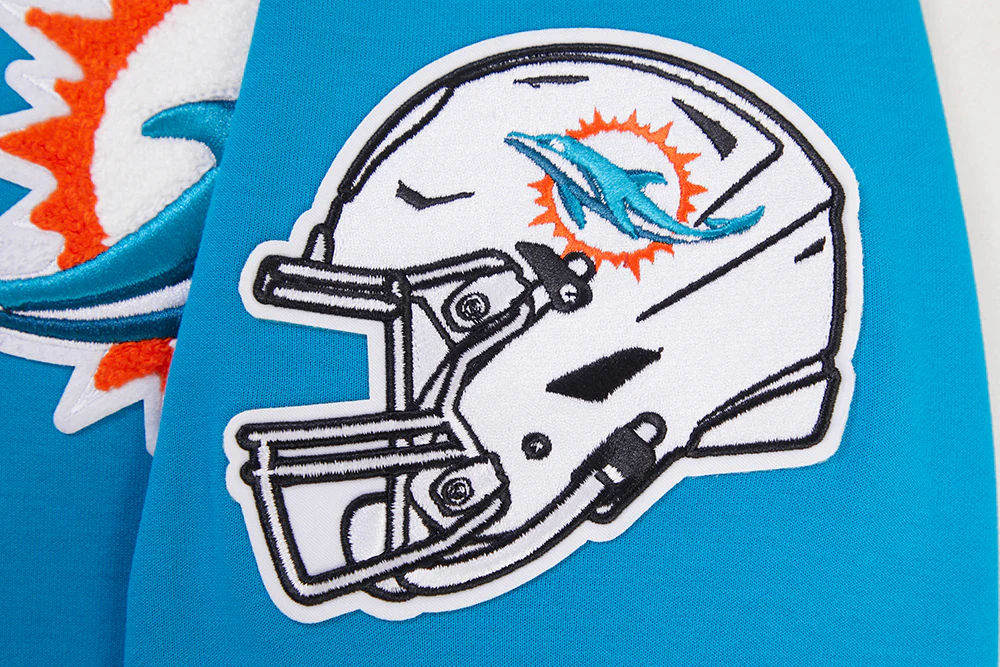 NFL MIAMI DOLPHINS CLASSIC CHENILLE MEN'S FULL ZIP PULLOVER HOODIE (TEAL) - Image 7