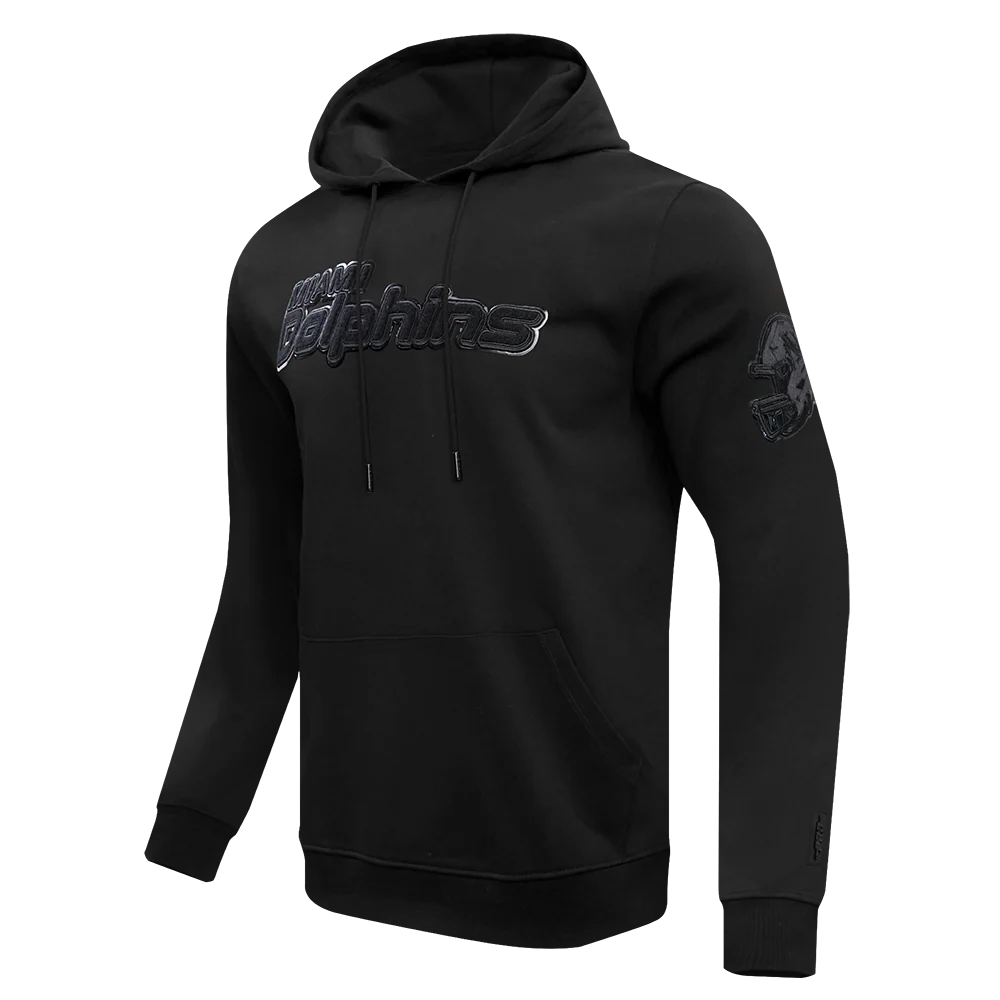NFL MIAMI DOLPHINS TRIPLE BLACK MEN'S DOUBLE KNIT PULLOVER HOODIE (TRIPLE BLACK MEN'S) - Image 2