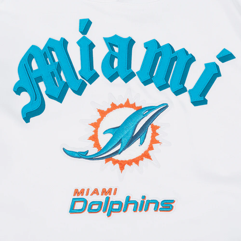 NFL MIAMI DOLPHINS OLD ENGLISH MEN'S PO HOODIE (WHITE) - Image 7