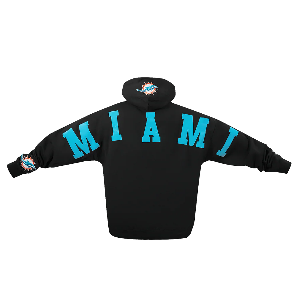NFL MIAMI DOLPHINS WINGSPAN MEN'S DROP SHOULDER FLC PO HOODIE (BLACK) - Image 7