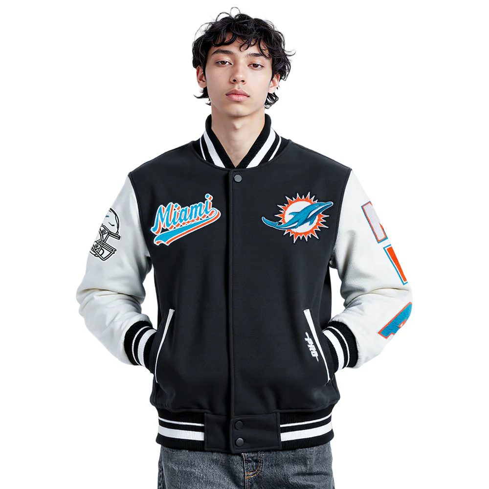 NFL MIAMI DOLPHINS SCRIPT TAIL MEN'S RIB WOOL VARSITY (BLACK/WHITE)