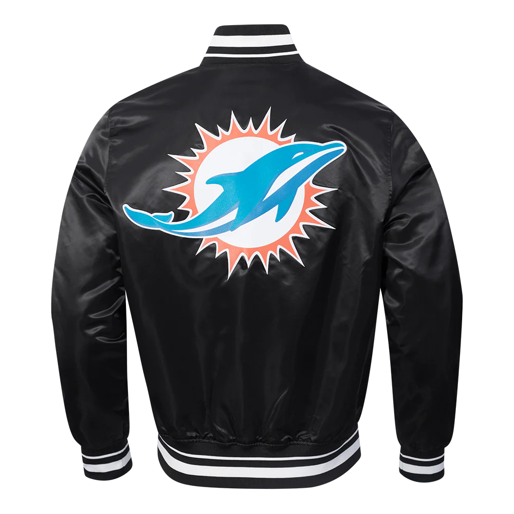 NFL MIAMI DOLPHINS SCRIPT TAIL MEN'S SATIN JACKET (BLACK) - Image 3