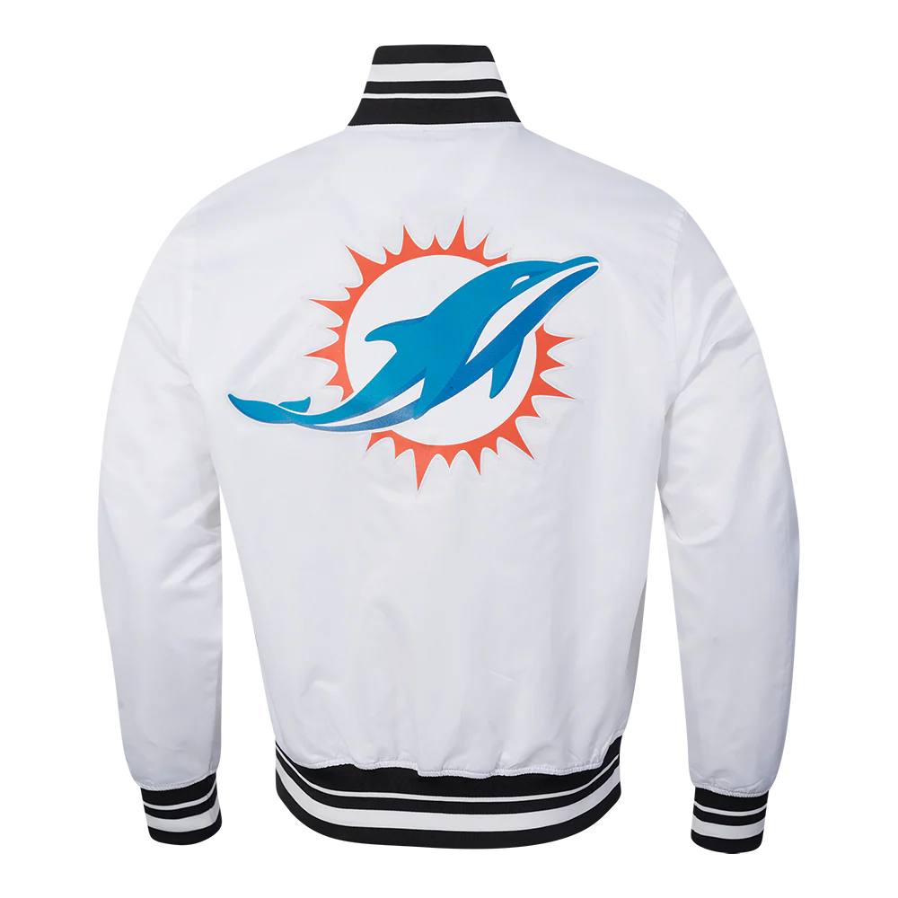 NFL MIAMI DOLPHINS SCRIPT TAIL MEN'S SATIN JACKET (WHITE/BLACK) - Image 3