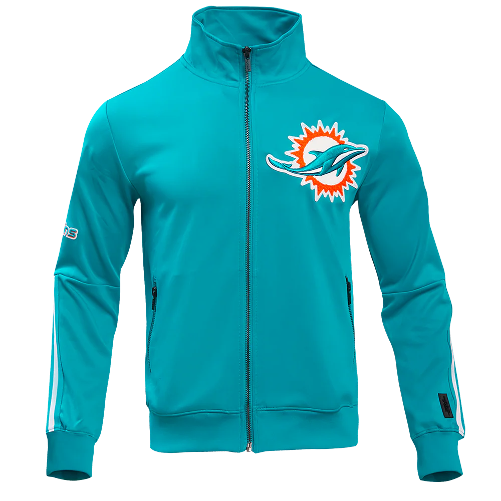 NFL MIAMI DOLPHINS CLASSIC MEN'S DOUBLE KNIT TRACK JACKET (TEAL)