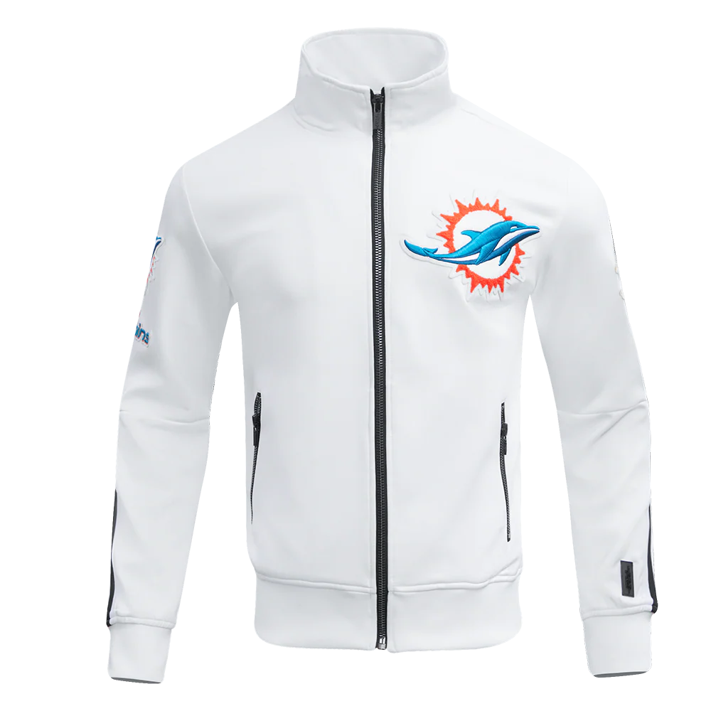NFL MIAMI DOLPHINS CLASSIC MEN'S DOUBLE KNIT TRACK JACKET (WHITE/BLACK) - Image 8