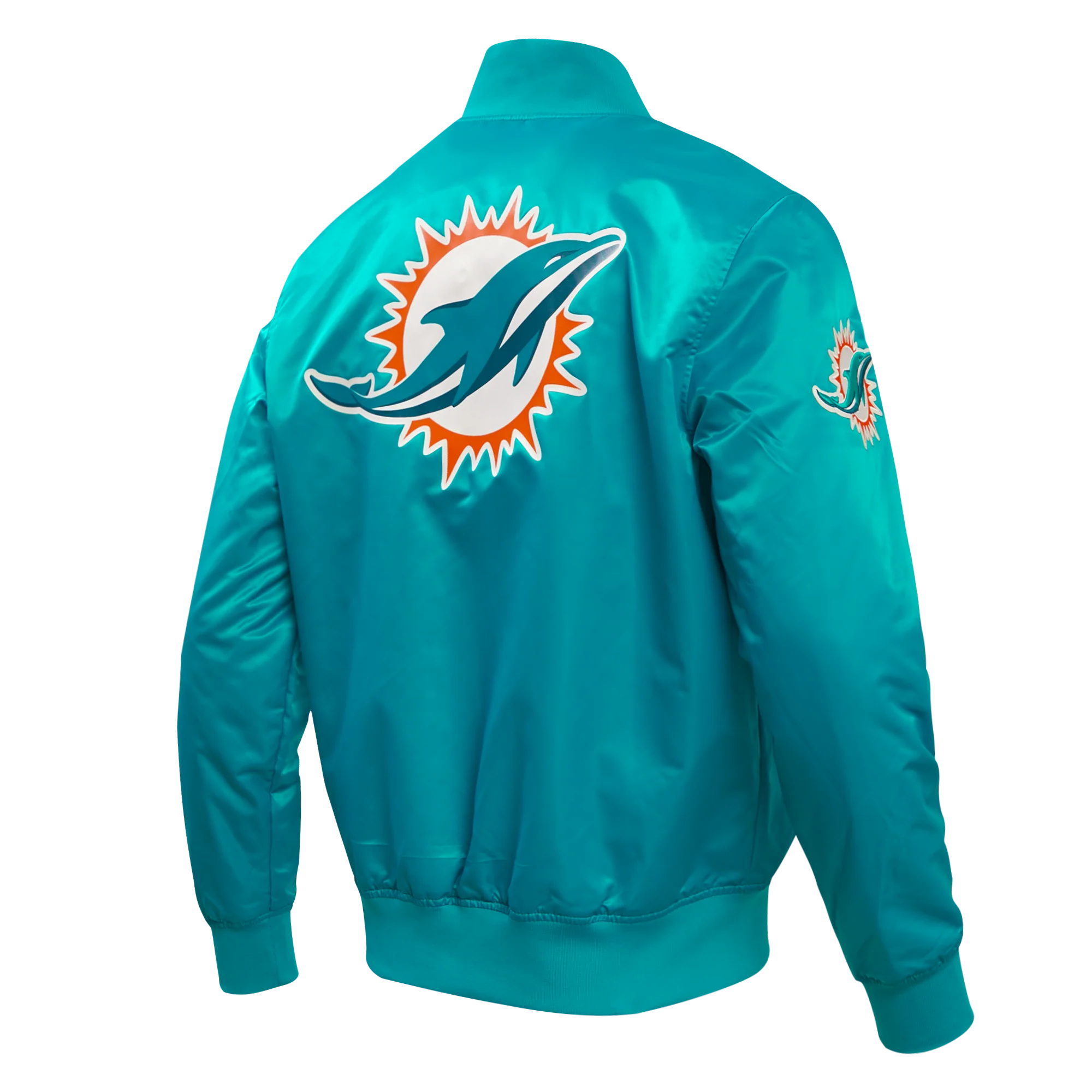 NFL MIAMI DOLPHINS BIG LOGO MEN'S SATIN JACKET (TEAL) - Image 10