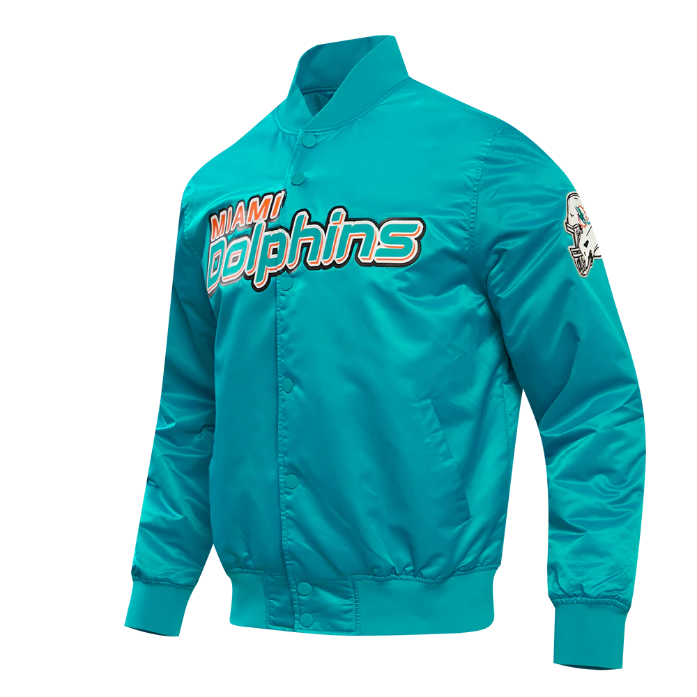 NFL MIAMI DOLPHINS BIG LOGO MEN'S SATIN JACKET (TEAL) - Image 2
