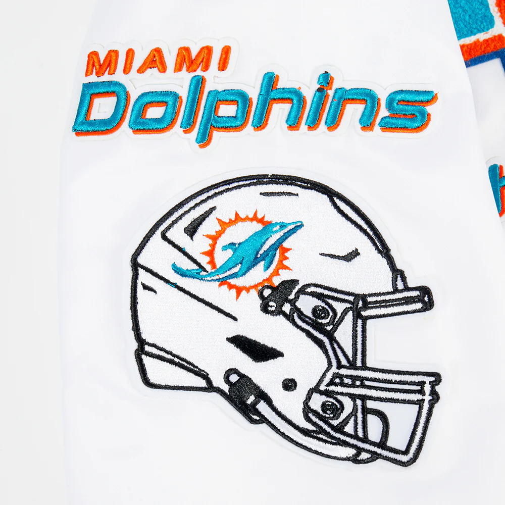 NFL MIAMI DOLPHINS MASHUP MEN'S RIB SATIN JACKET (WHITE/BLACK) - Image 7