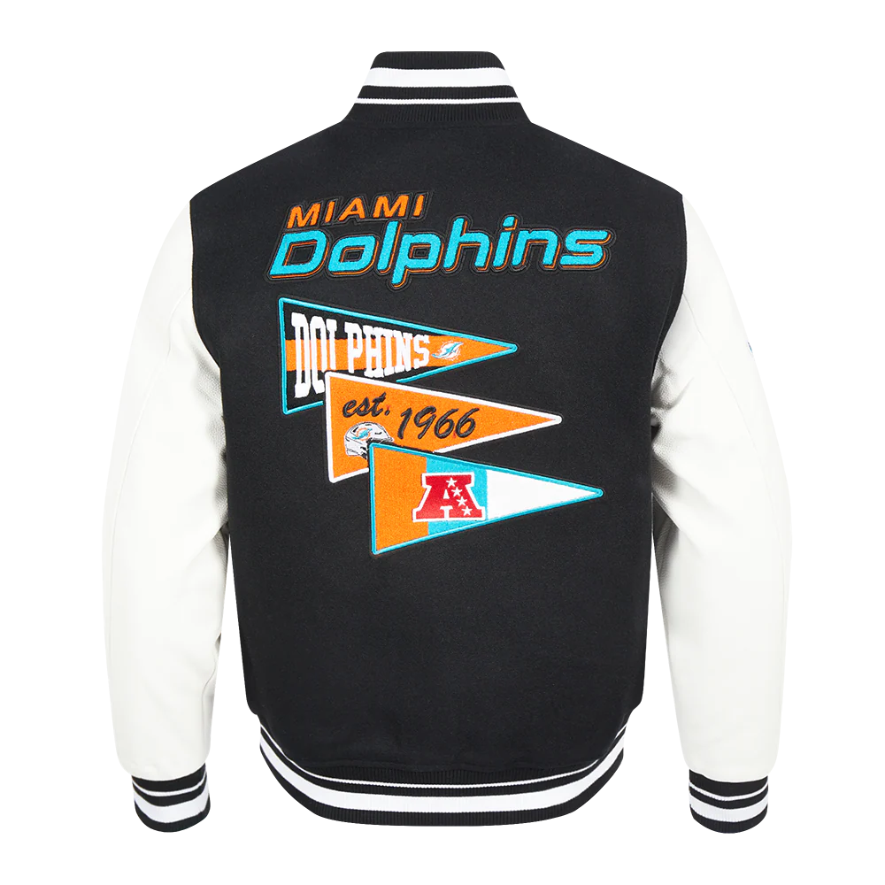 NFL MIAMI DOLPHINS TEAM PENNANTS MEN'S RIB WOOL VARSITY JACKET (BLACK/WHITE) - Image 3
