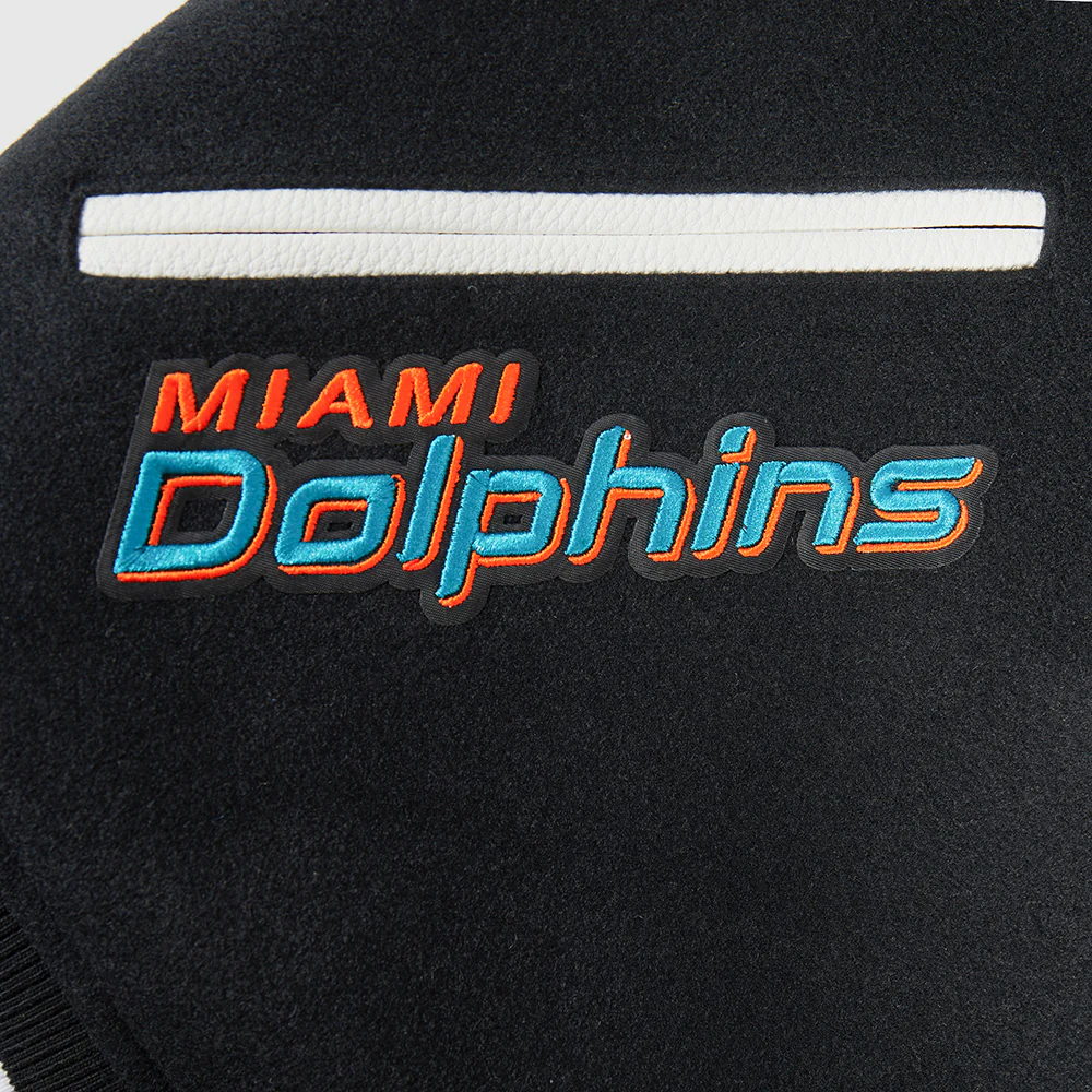 NFL MIAMI DOLPHINS TEAM PENNANTS MEN'S RIB WOOL VARSITY JACKET (BLACK/WHITE) - Image 5