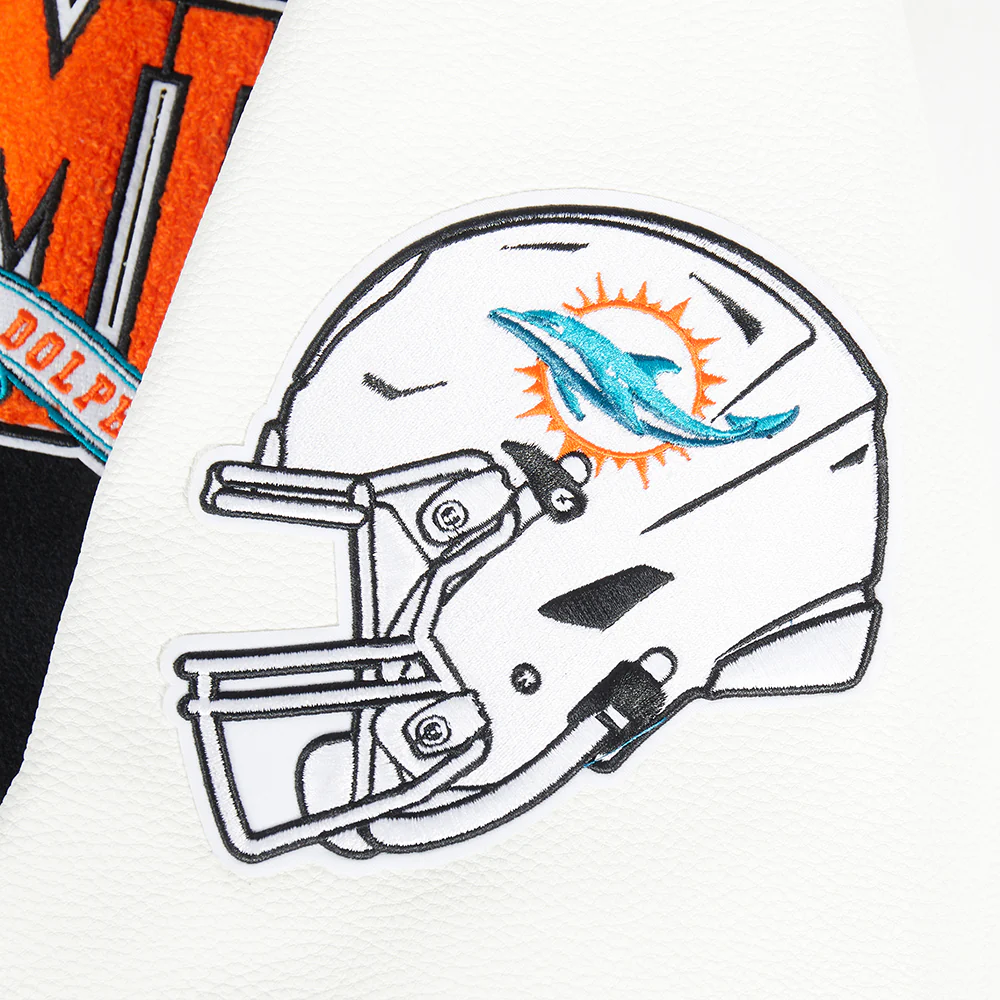 NFL MIAMI DOLPHINS TEAM PENNANTS MEN'S RIB WOOL VARSITY JACKET (BLACK/WHITE) - Image 7
