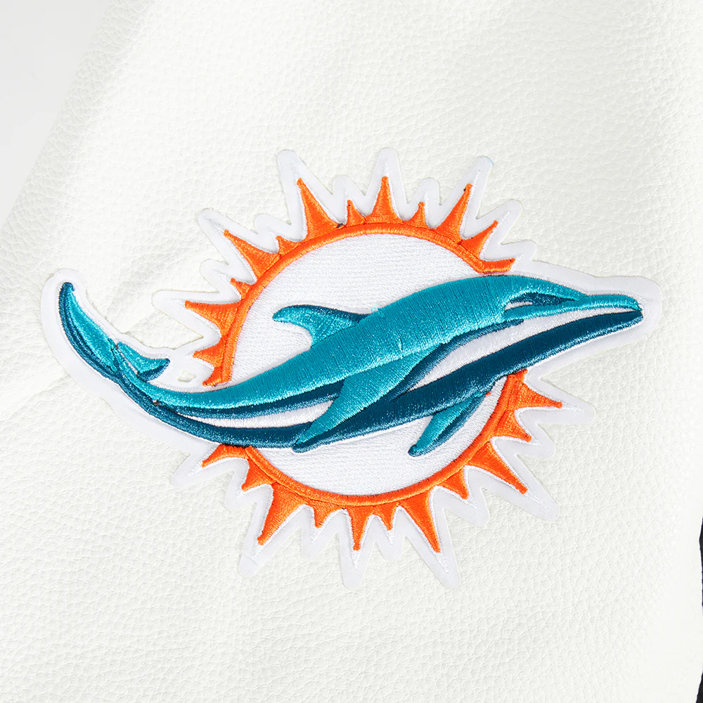 NFL MIAMI DOLPHINS TEAM PENNANTS MEN'S RIB WOOL VARSITY JACKET (BLACK/WHITE) - Image 8