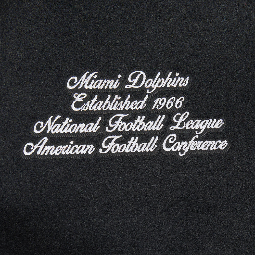 NFL MIAMI DOLPHINS TEAM PENNANTS MEN'S RIB WOOL VARSITY JACKET (BLACK/WHITE) - Image 9