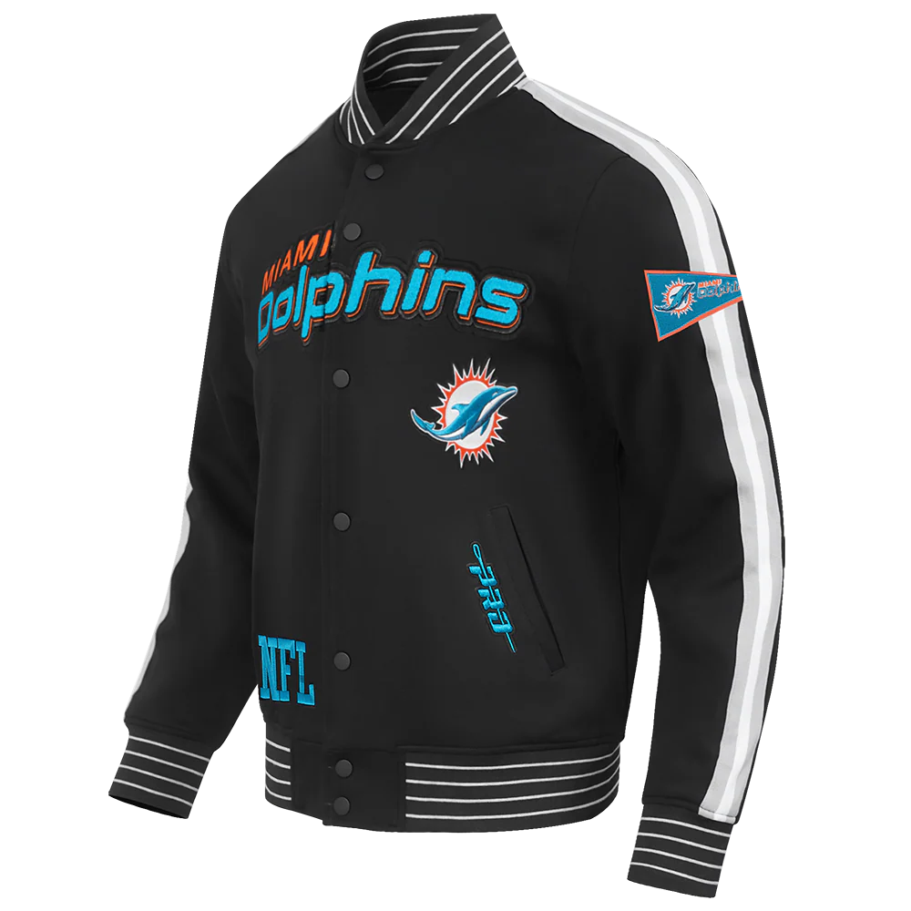 NFL MIAMI DOLPHINS PRO GAME DAY MEN'S DBL KNIT JACKET (BLACK/SILVER/WHITE) - Image 14