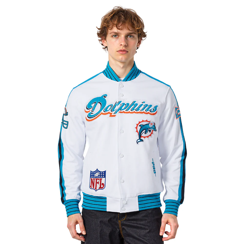 NFL MIAMI DOLPHINS PRO GAME DAY RETRO JACKET (WHITE/ TEAL/ BLACK)