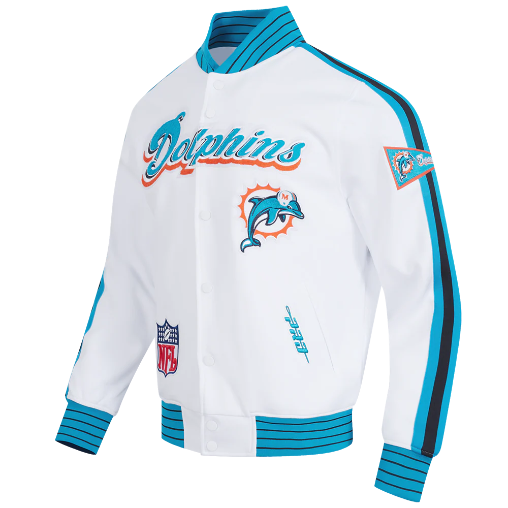 NFL MIAMI DOLPHINS PRO GAME DAY RETRO JACKET (WHITE/ TEAL/ BLACK) - Image 3