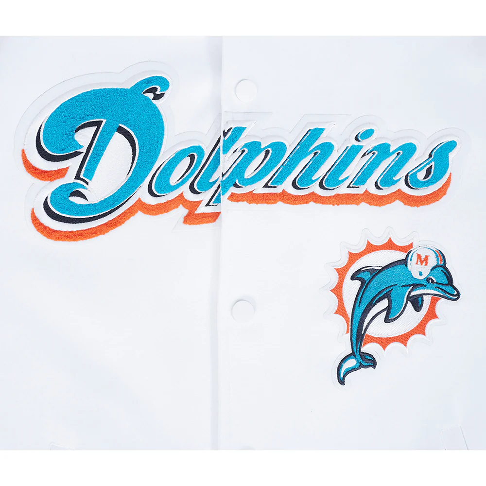 NFL MIAMI DOLPHINS PRO GAME DAY RETRO JACKET (WHITE/ TEAL/ BLACK) - Image 9